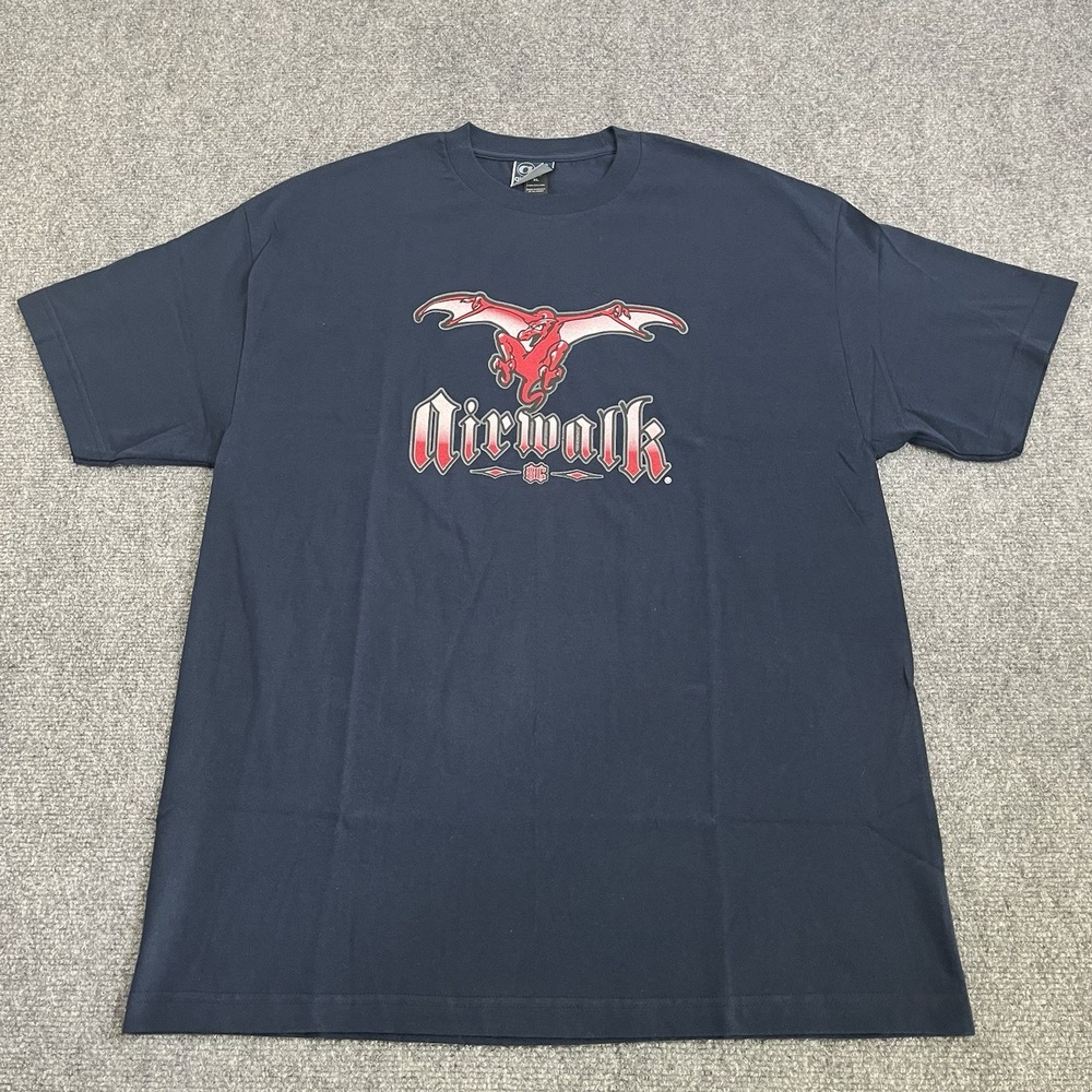 Vintage‎ Airwalk Skateboards JNCO Style DACTYLATOR T-shirt Mens XL Navy Blue Y2K